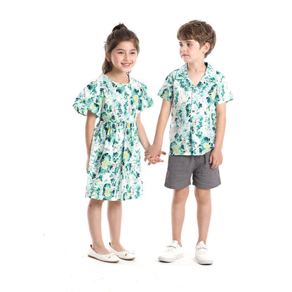 Boys' Shirt Printed Short-sleeved Breathable Children's Shirt Cute Baby Boys' Clothing