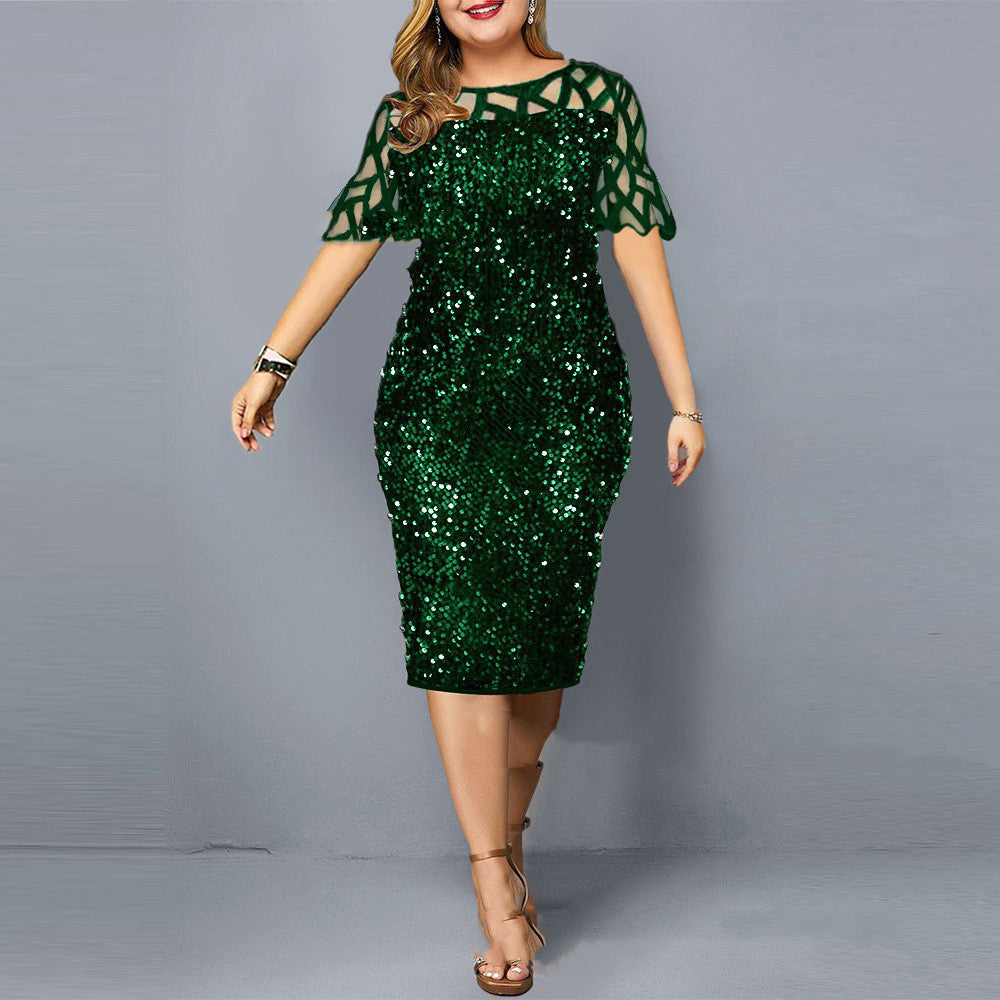 Personalized Sequins Plus Size Women's Short Sleeve Dress