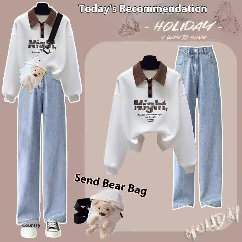 New Spring And Autumn Fashion Wide Leg Pants Two-piece Set