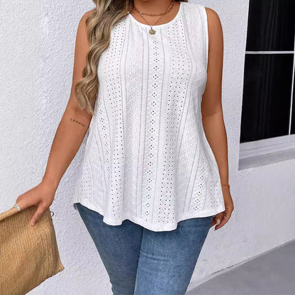 Spring And Summer New Round Neck Loose Hollow Sleeveless T-shirt Top