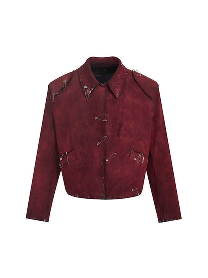 Men's Thick Quilted Flocking Decorative Pin Jacket Coat