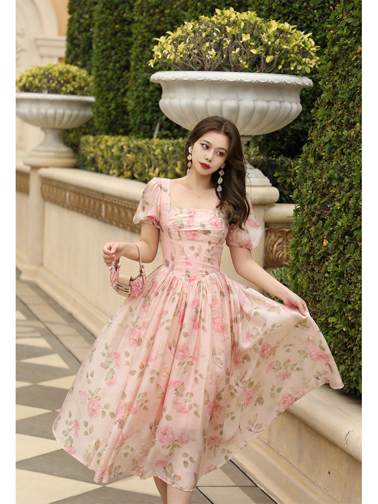 Vintage Print Waist Fairy French Dress