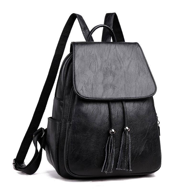 Ladies Large-capacity Soft Leather Backpack With Fringe