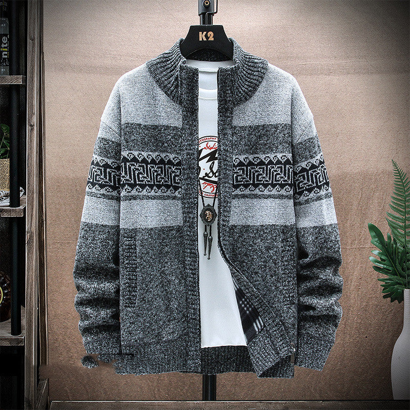 Men's Printed Jacket Loose Casual Knit Sweater