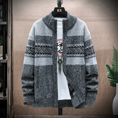 Men's Printed Jacket Loose Casual Knit Sweater