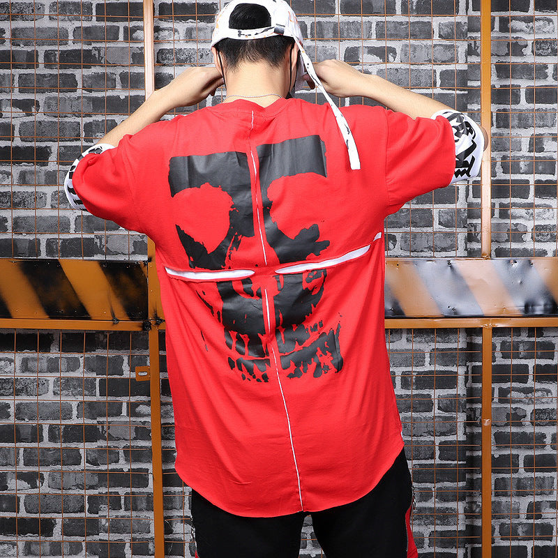 Short Front And Long Back Punk Trend Hip-hop Hole Hit Color Fake Two Sleeve T-shirts