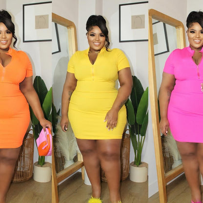 Stylish Solid Color Zipper Dress