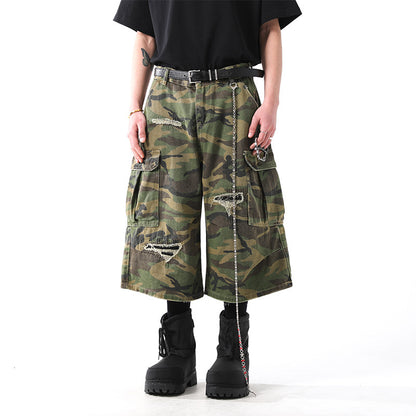 Retro Camouflage Pants Tooling Cropped Trousers