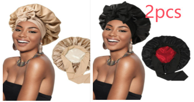 Double-layer Satin Ribbon Round Cap Bow Artificial Silk Beauty Hair Care Wide-brimmed Hat