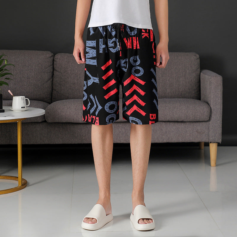 Summer Beach Pants Men's Loose Casual Fifth Pants Ice Silk High Elasticity Quick-drying