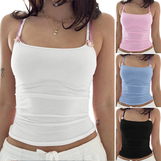 Slim-fit Style All-match Flowers Sling Top T-shirt