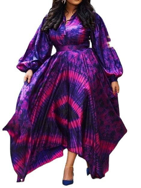 Women's Graceful And Fashionable Printed Loose Puff Sleeves Dress