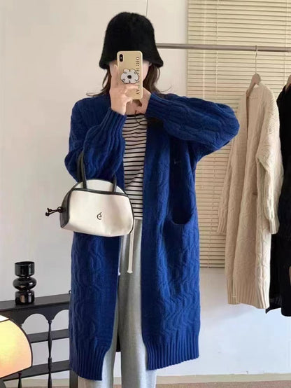 Retro Thickened Knitting Mid-length Outerwear Cable-knit Sweater Coat