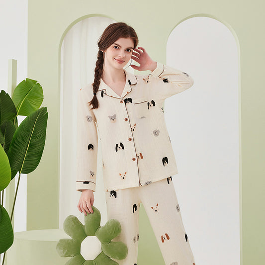 Women's Class A Double-layer Yarn Crepe Cotton Pajamas Suit