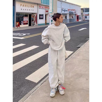 Women's Fashion Loose Casual Gray Sports Sweater Suit