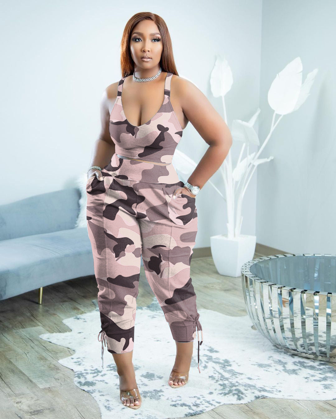 Women's Fashion Camisole Solid Color Pants Casual Set